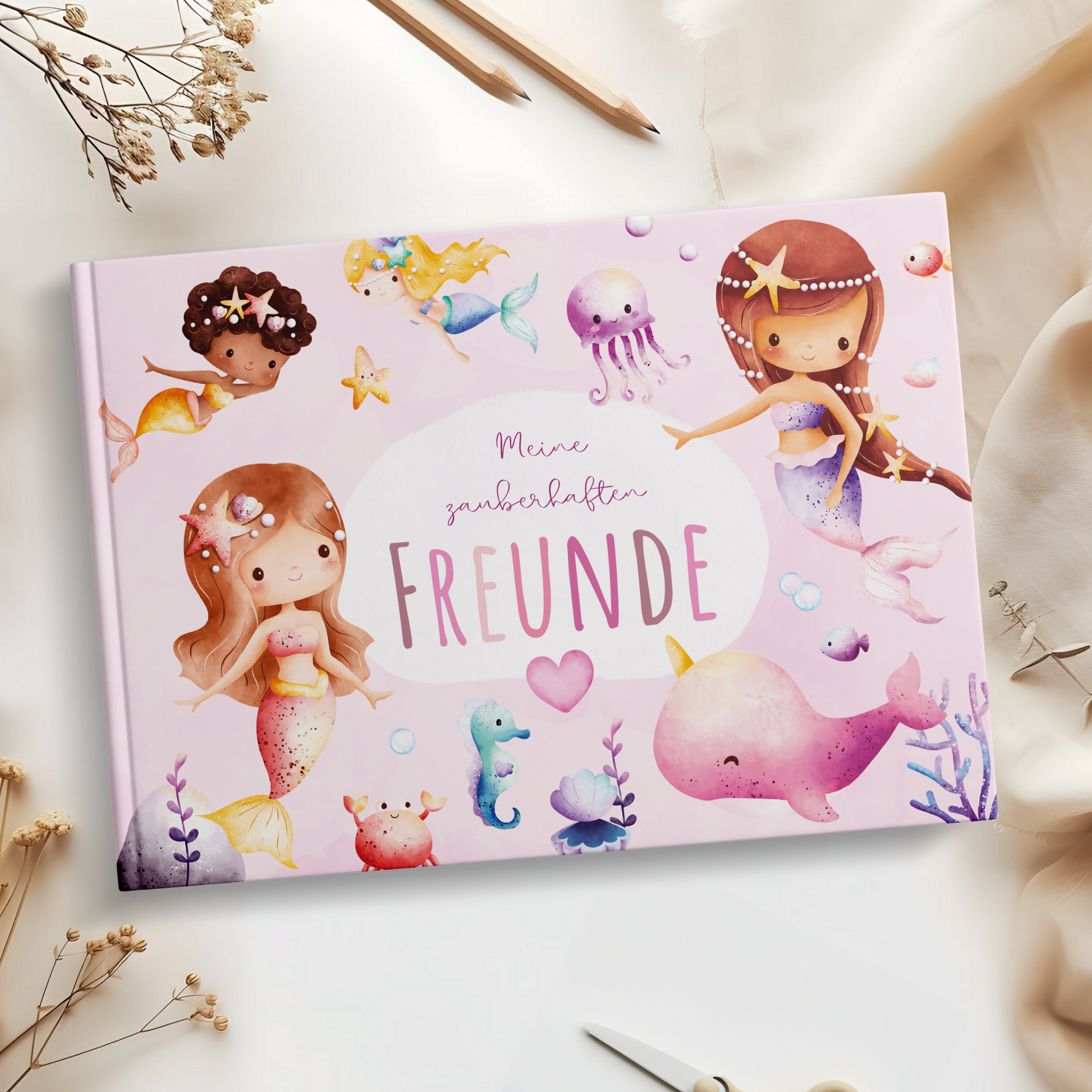 Freundebuch_Kinder_Kindergarten_Schule_Meerjungfrauen_pink