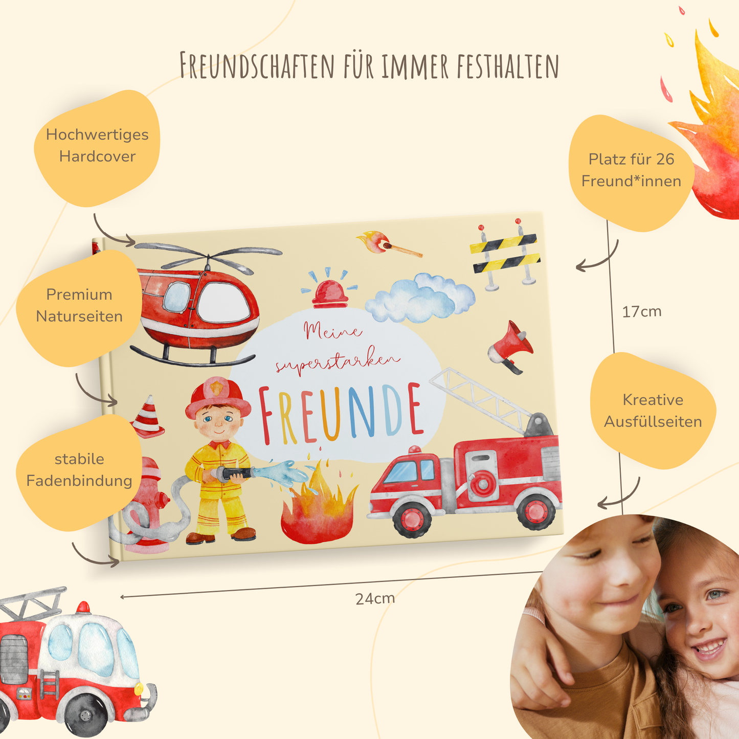 Freundebuch_Kinder_Kindergarten_Schule_Feuerwehr_rot