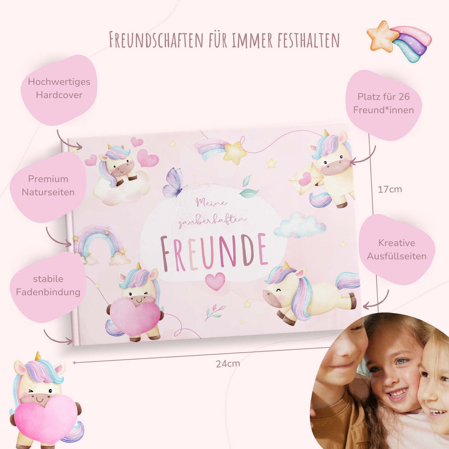 Freundebuch_Kinder_Kindergarten_Schule_Einhorn_pink