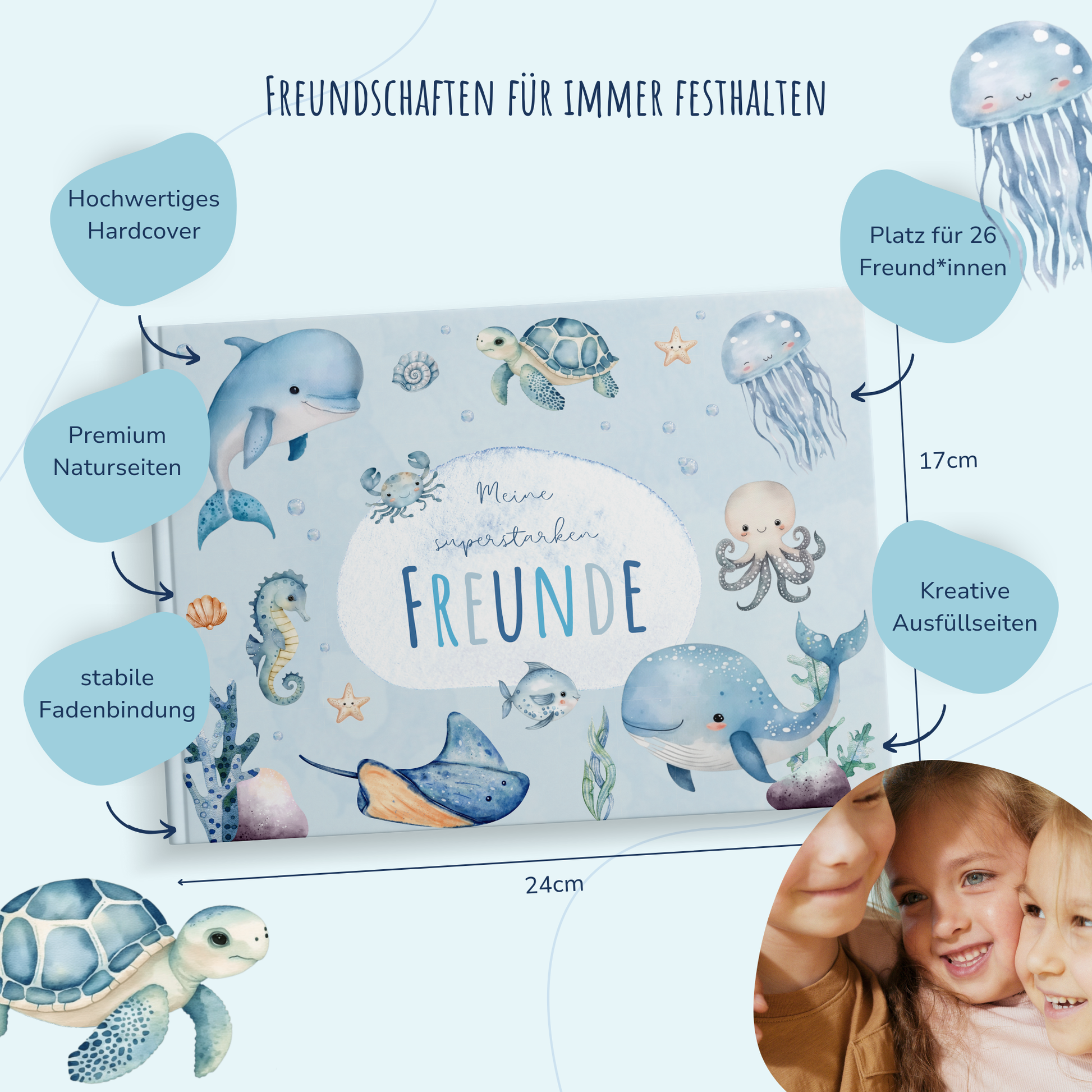 Freundebuch_Kinder_Kindergarten_Schule_Unterwasserwelt_blau