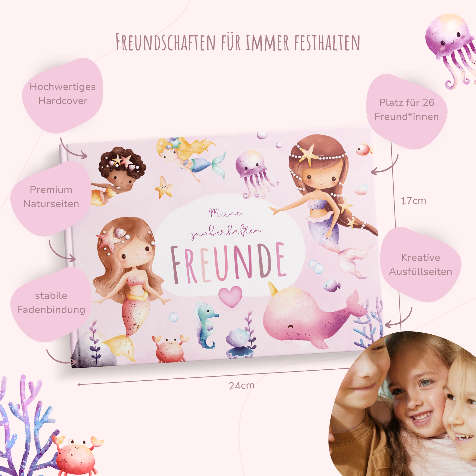 Freundebuch_Kinder_Kindergarten_Schule_Meerjungfrauen_pink