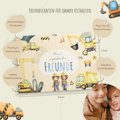 Freundebuch_Kinder_Kindergarten_Schule_Bagger_gelb