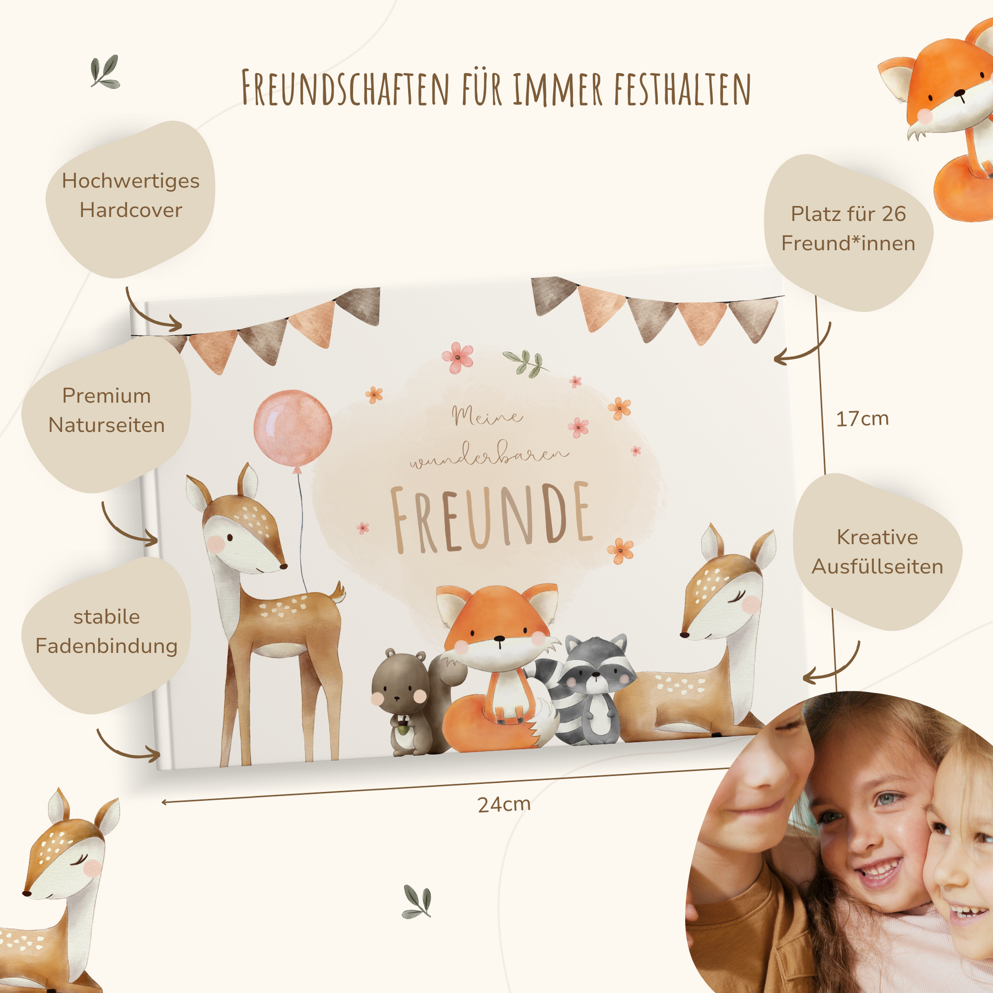 Freundebuch_Kinder_Kindergarten_Schule_Boho_süße_Tiere