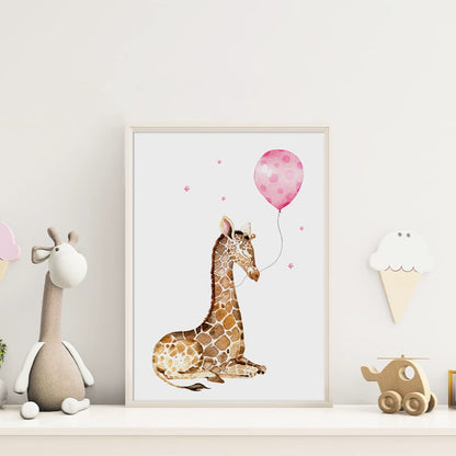 Kinderzimmerposter_Safari_Tiere_Luftballon_A4_6er_Set_rosa