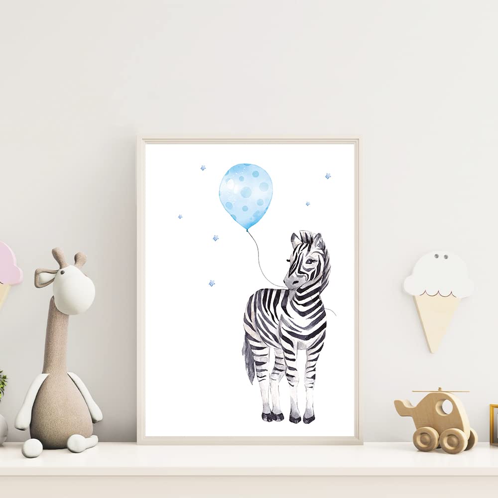 Kinderzimmerposter_Safari_Tiere_Luftballons_A4_4er_Set_blau