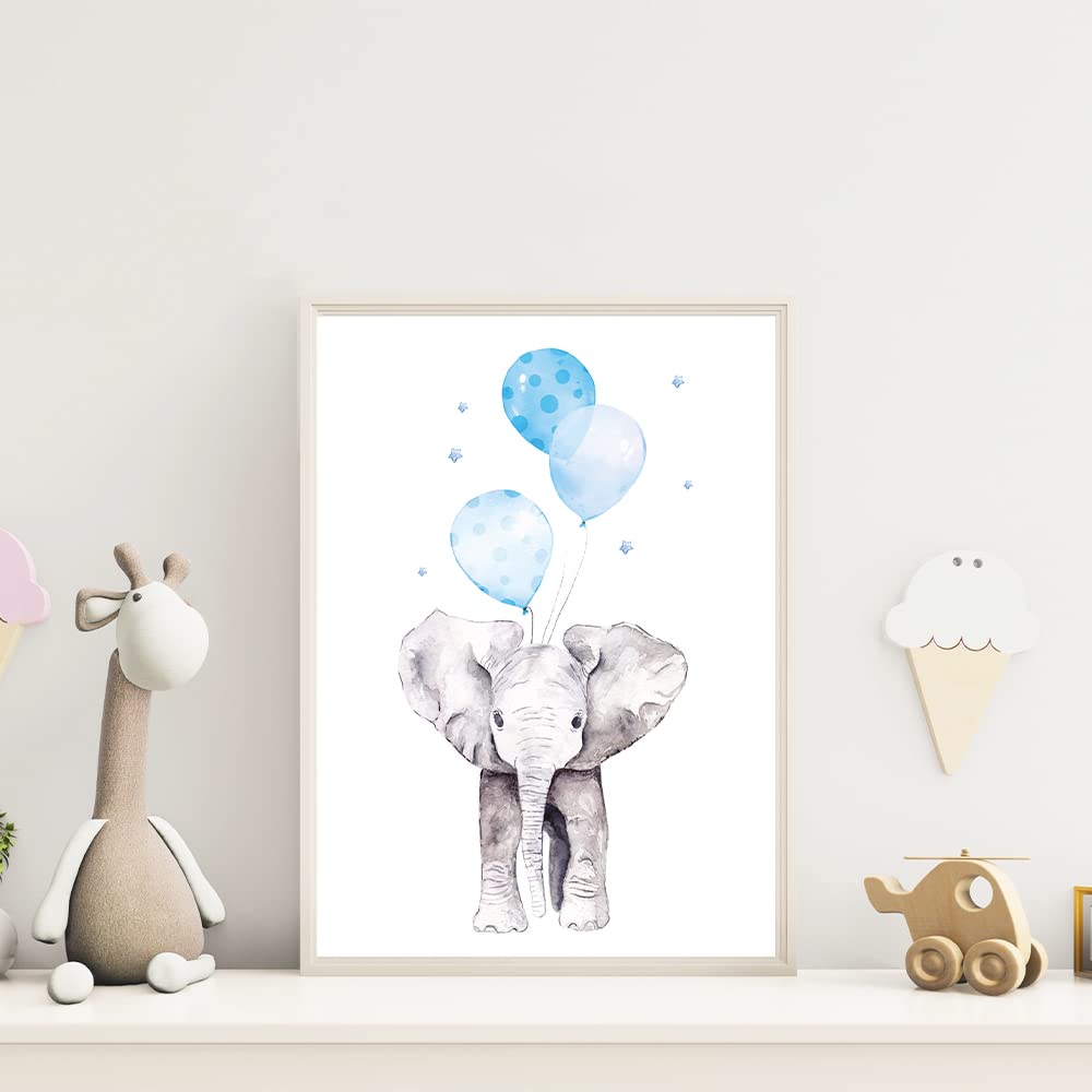 Kinderzimmerposter_Safari_Tiere_Luftballons_A4_4er_Set_blau