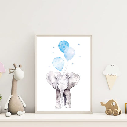 Kinderzimmerposter_Safari_Tiere_Luftballons_A4_4er_Set_blau