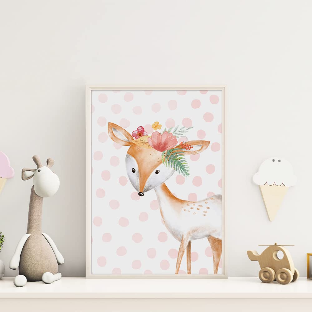 Kinderzimmerposter_Safari_Tiere_Kopfschmuck_A4_6er_Set_rosa