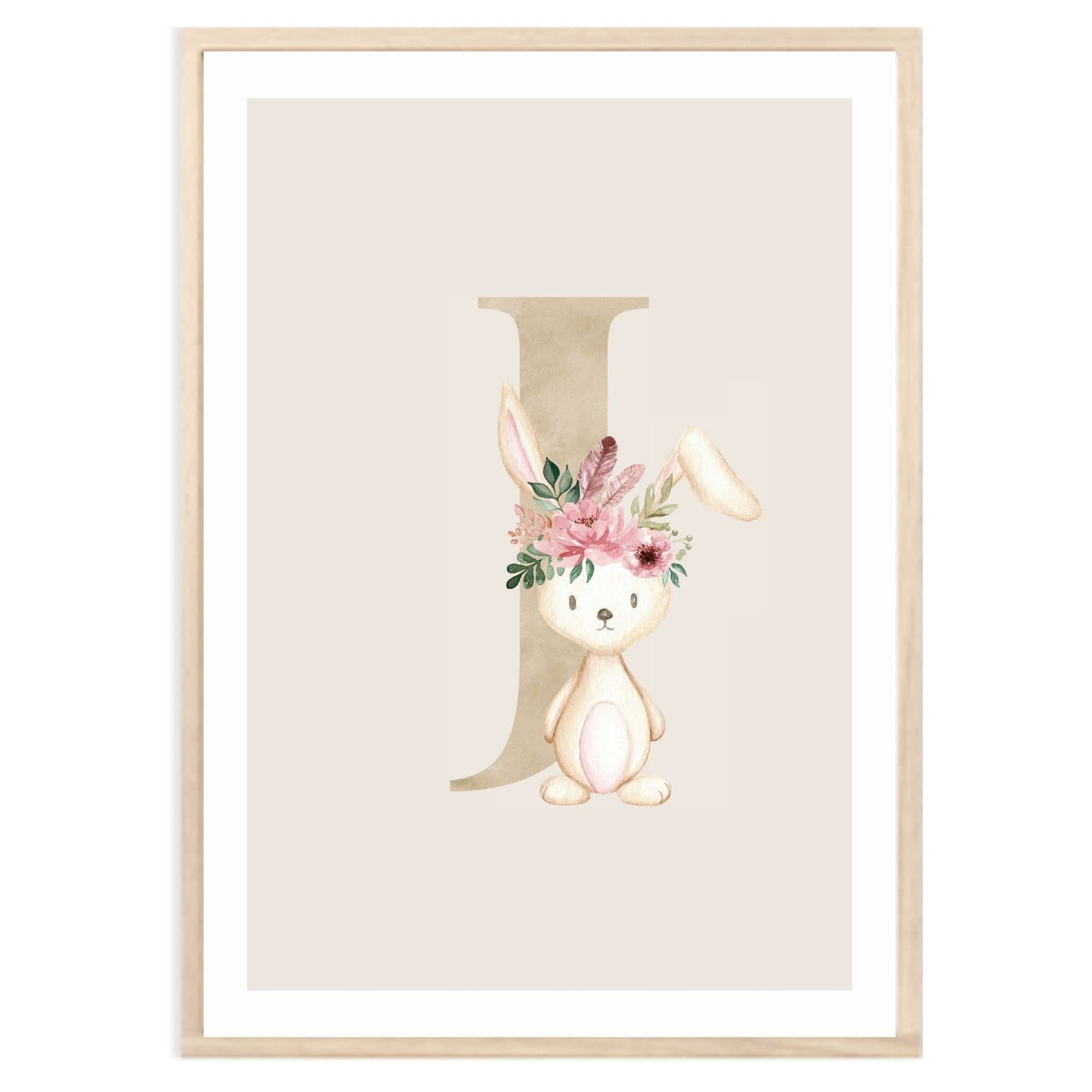 Kinderzimmerposter_Anfangsbuchstabe_beige_Hase_boho_J