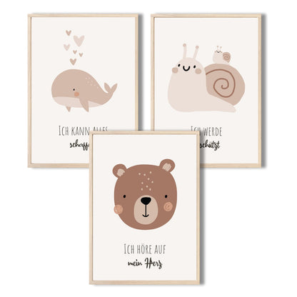 Kinderzimmerposter_Affirmationen_A4_3er_Set_beige