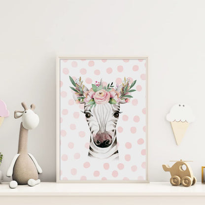 Kinderzimmerposter_Safari_Tiere_Kopfschmuck_A4_6er_Set_rosa