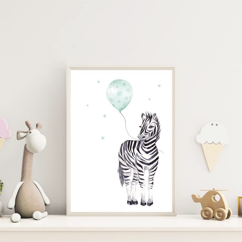 Kinderzimmerposter_Safari_Tiere_Luftballons_A4_4er_Set_mint