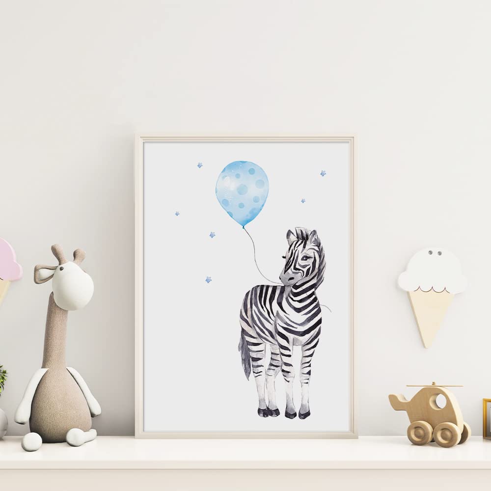 Kinderzimmerposter_Safari_Tiere_Luftballons_A4_6er_Set_blau