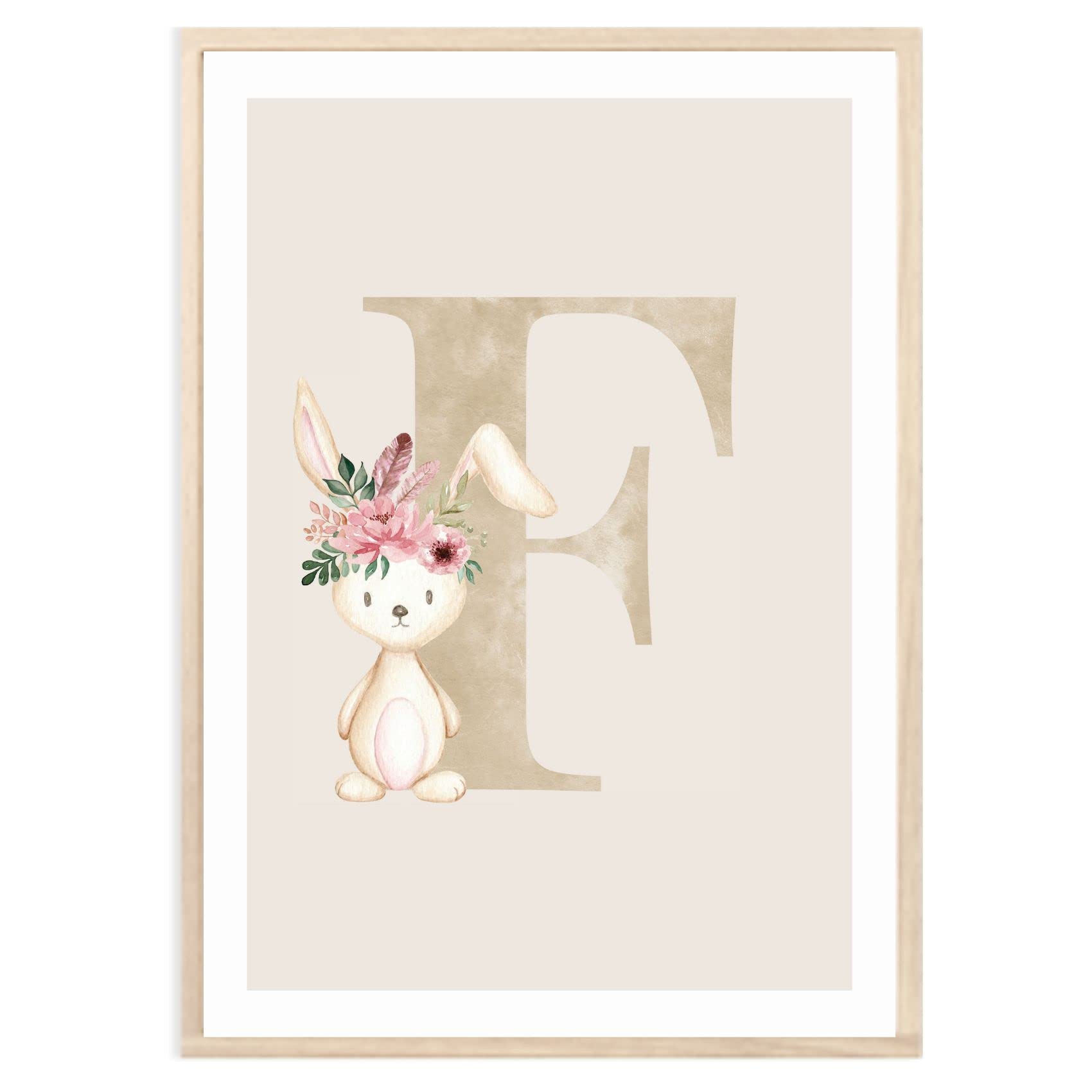 Kinderzimmerposter_Anfangsbuchstabe_beige_Hase_boho_F