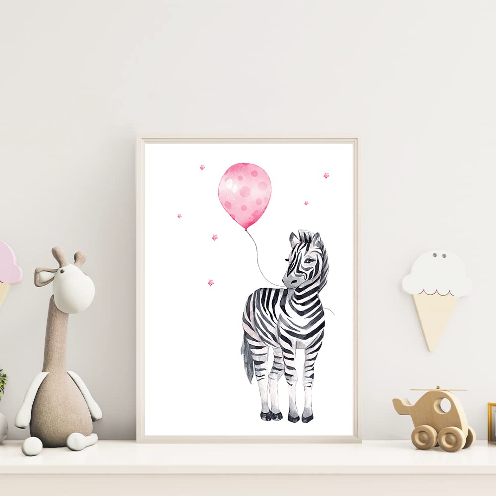 Kinderzimmerposter_Safari_Tiere_Luftballons_A4_4er_Set_rosa