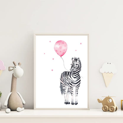 Kinderzimmerposter_Safari_Tiere_Luftballons_A4_4er_Set_rosa