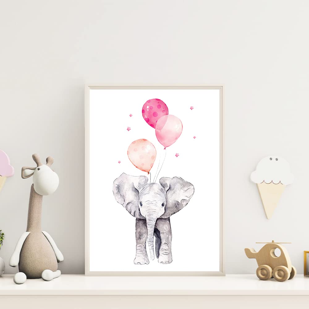 Kinderzimmerposter_Safari_Tiere_Luftballons_A4_4er_Set_rosa