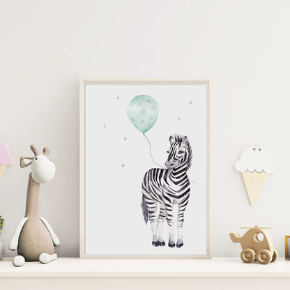 Kinderzimmerposter_Safari_Tiere_Luftballon_A4_6er_Set_mint