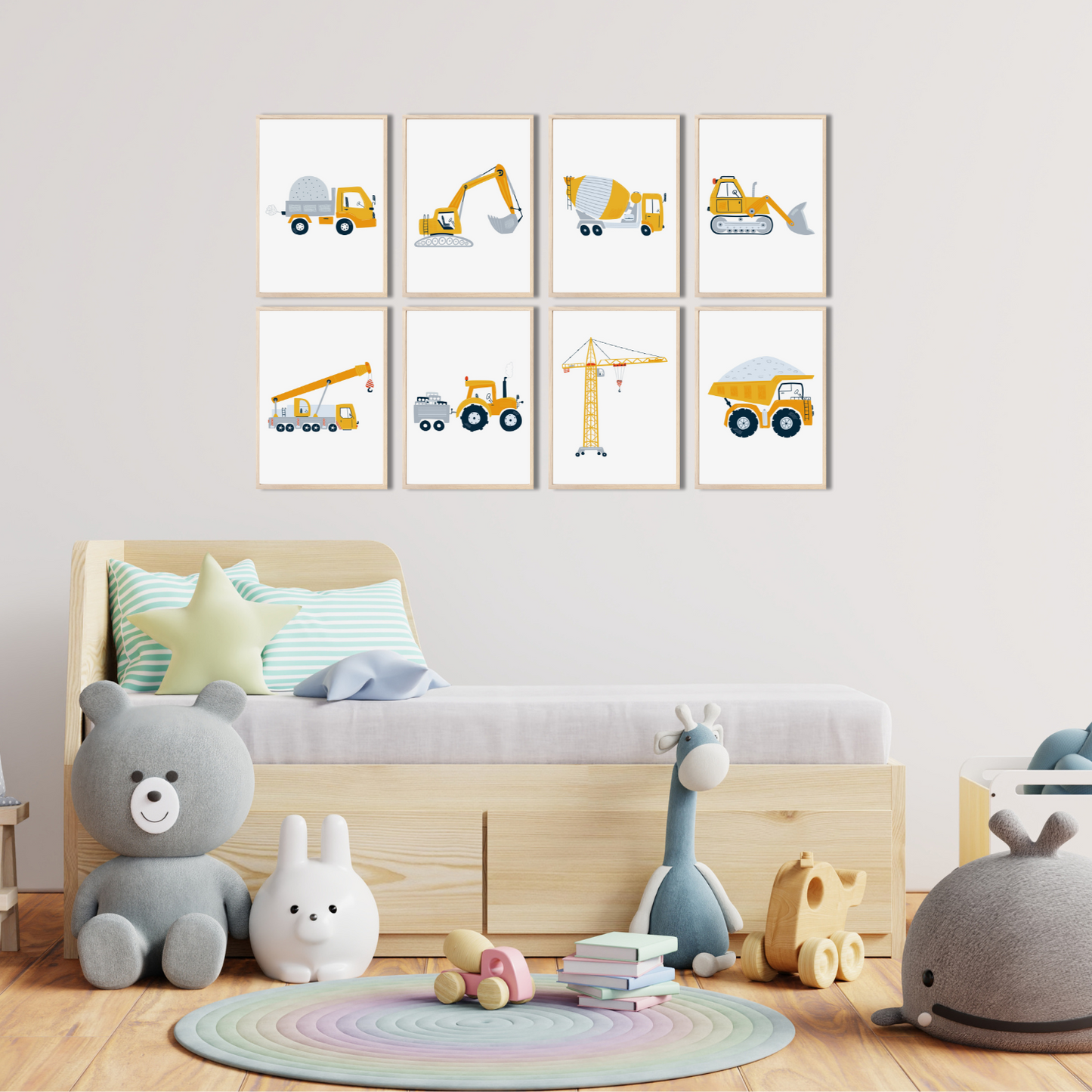 Kinderzimmerposter_Bagger_A4_8er_Set