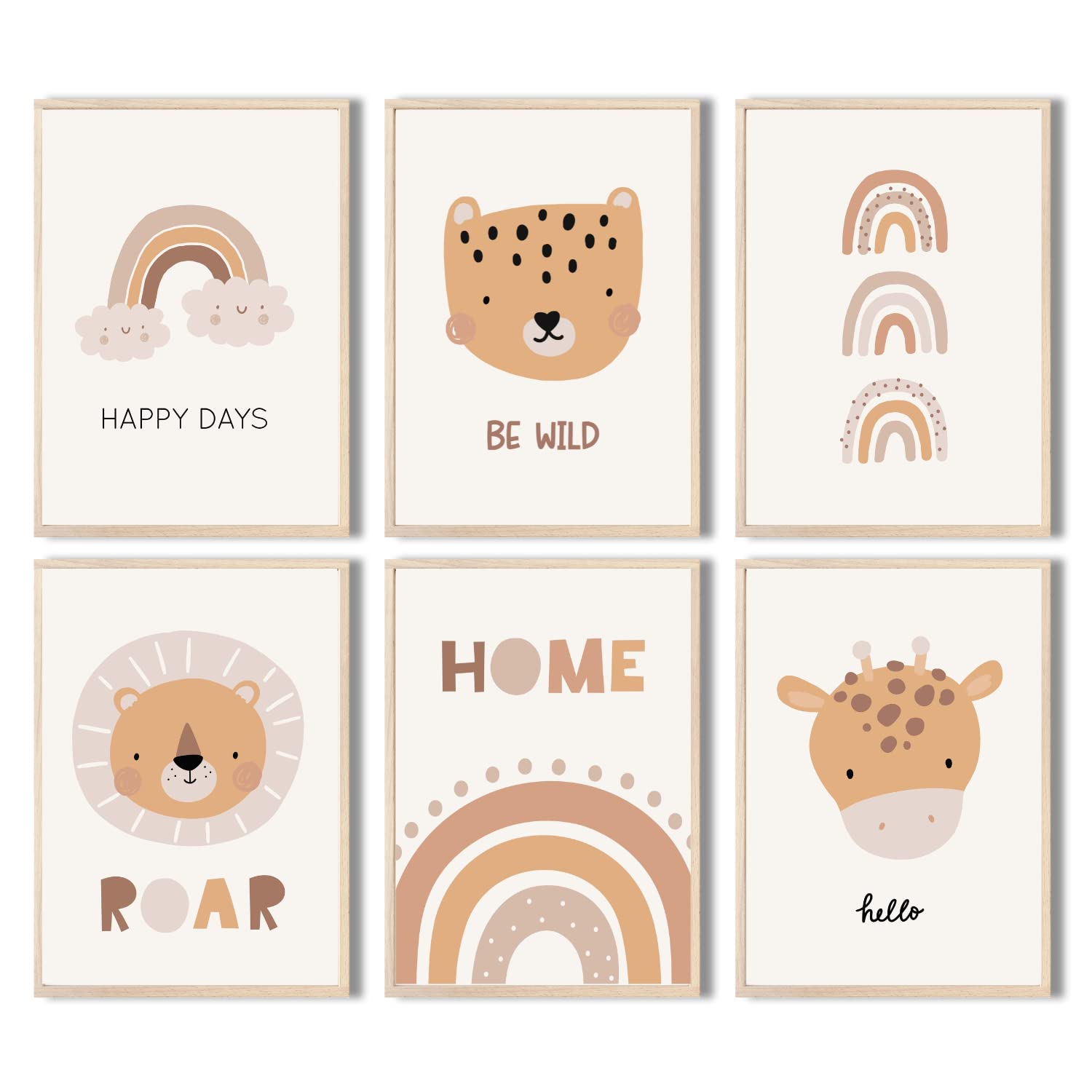 Kinderzimmerposter_Süße_freunde_boho_beige_A4_6er_Set