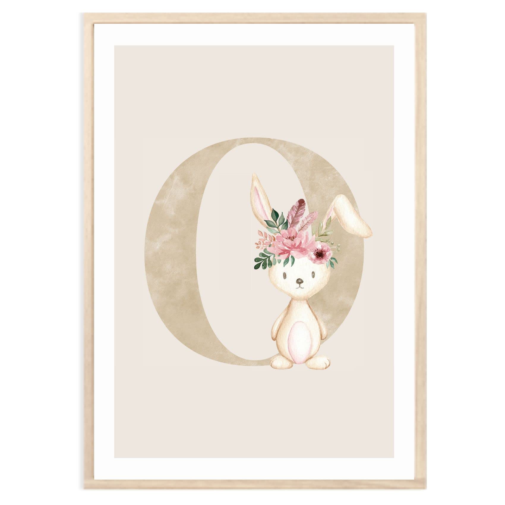 Kinderzimmerposter_Anfangsbuchstabe_beige_Hase_boho_O