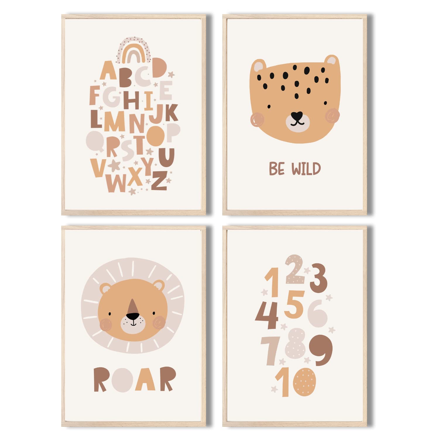 Kinderzimmerposter_Süße_Tiere_A4_4er_Set_beige