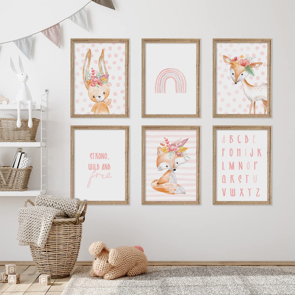 Kinderzimmerposter_Safari_Tiere_Kopfschmuck_A4_6er_Set_rosa