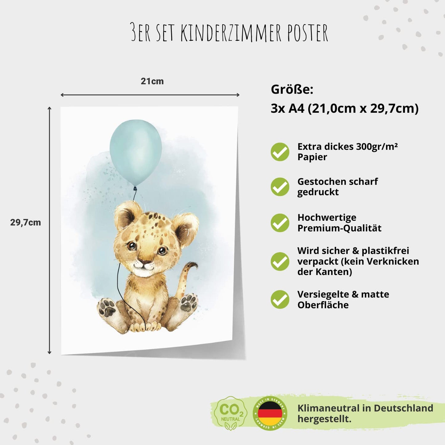 Kinderzimmerposter_Löwe_Luftballon_Regenbogen_Spruch_mint