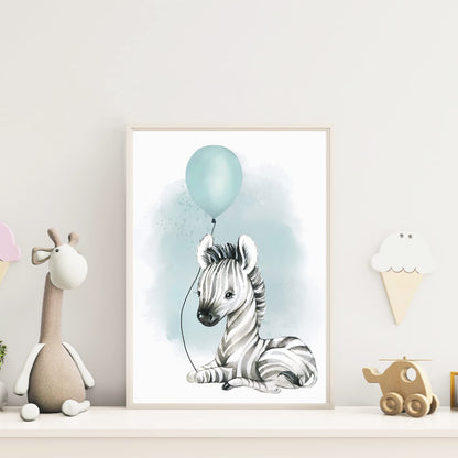 Kinderzimmer Poster | 3er Set A4 | Zebra & Luftballon mint