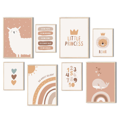 Kinderzimmerposter_Alpaka_boho_beige_A4_A5_8er_Set