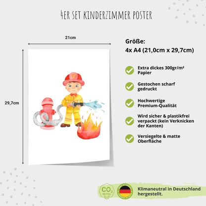 Kinderzimmerposter_Feuerwehr_A4_4er_Set