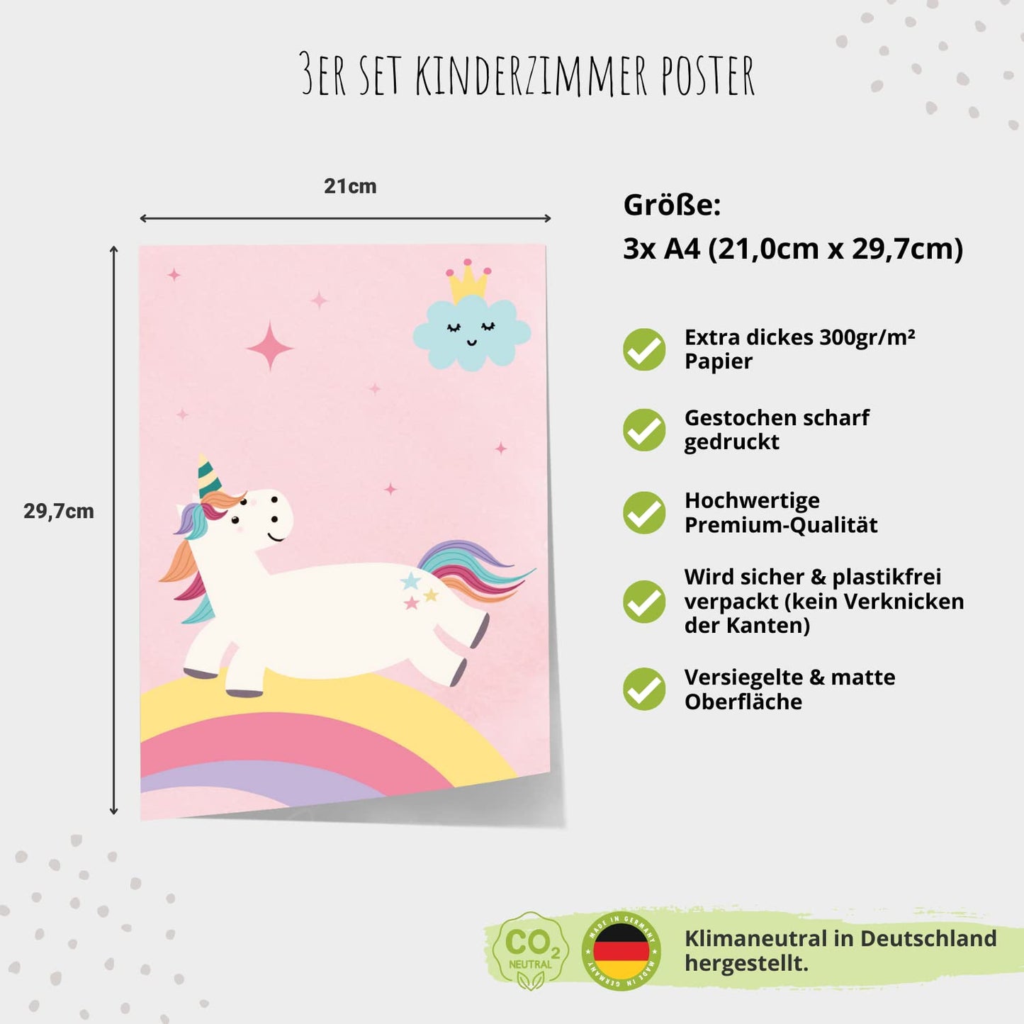 Kinderzimmerposter_Einhörner_pink_A4_3er_Set