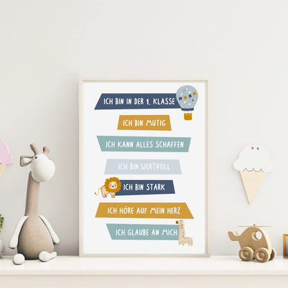 Kinderzimmerposter_Lernposter_Einschulung_A4_4er_Set_blau