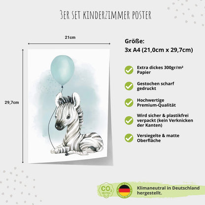 Kinderzimmerposter_Zebra_Luftballon_Regenbogen_Spruch_mint