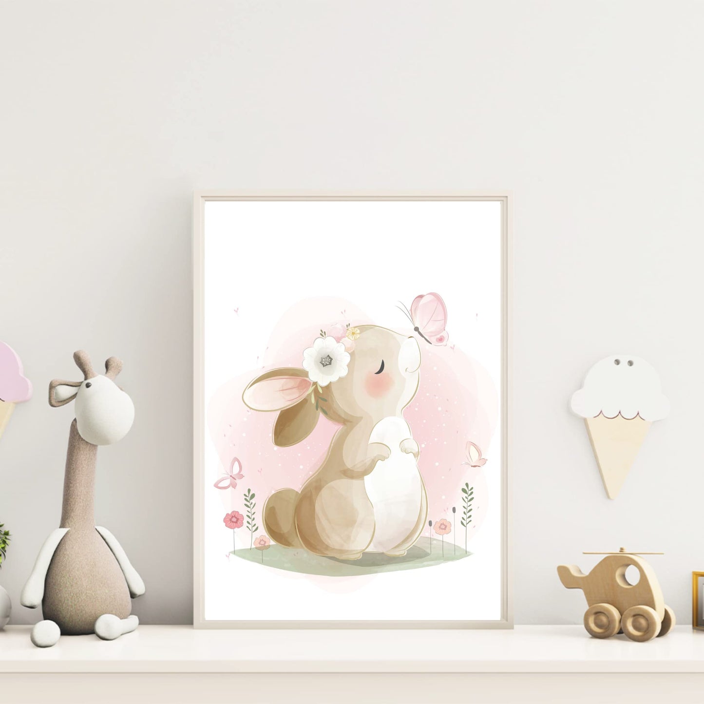 Kinderzimmerposter_Hase_Schmetterling_rosa_A4