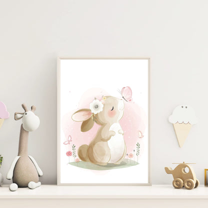 Kinderzimmerposter_Hase_Schmetterling_rosa_A4