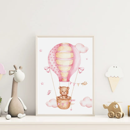 Kinderzimmerposter_Bär_Luftabllons_A4_A5_rosa