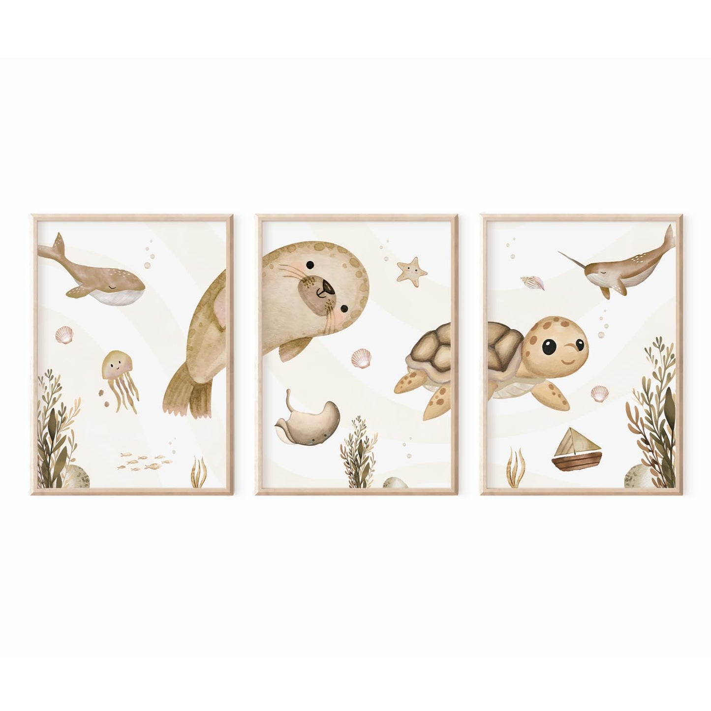 Kinderzimmerposter_Unterwasserwelt_A4_3er_Set_beige