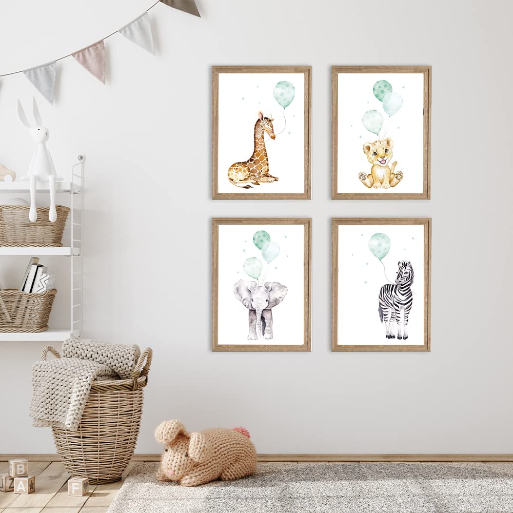 Kinderzimmerposter_Safari_Tiere_Luftballons_A4_4er_Set_mint