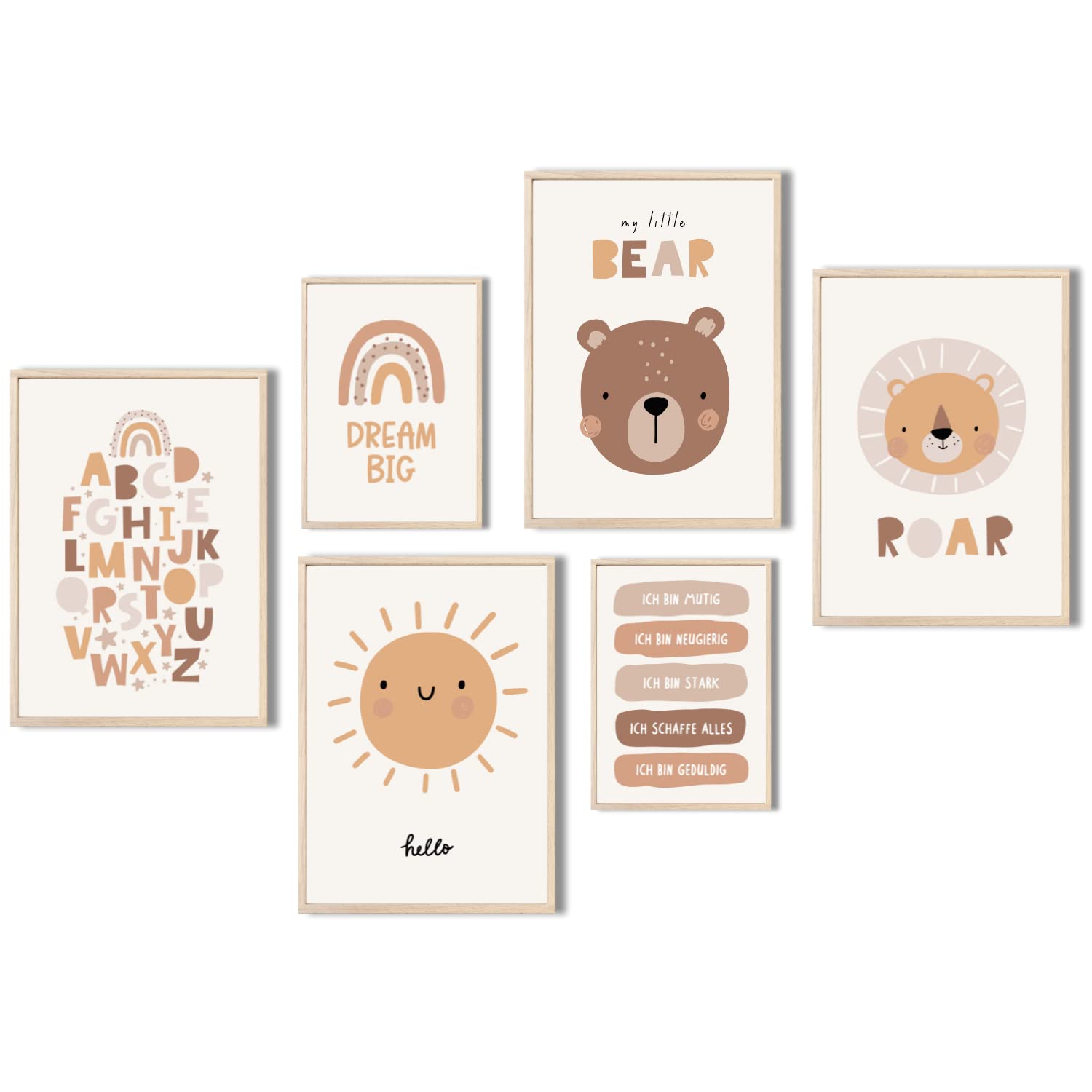 Kinderzimmerposter_Süße_freunde_boho_beige_A4_A5_6er_Set