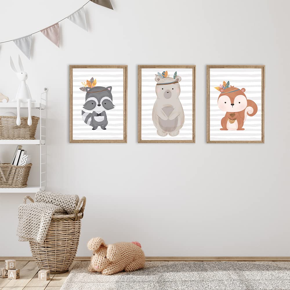 Kinderzimmerposter_boho_tiere_streifen_A4_3er_Set