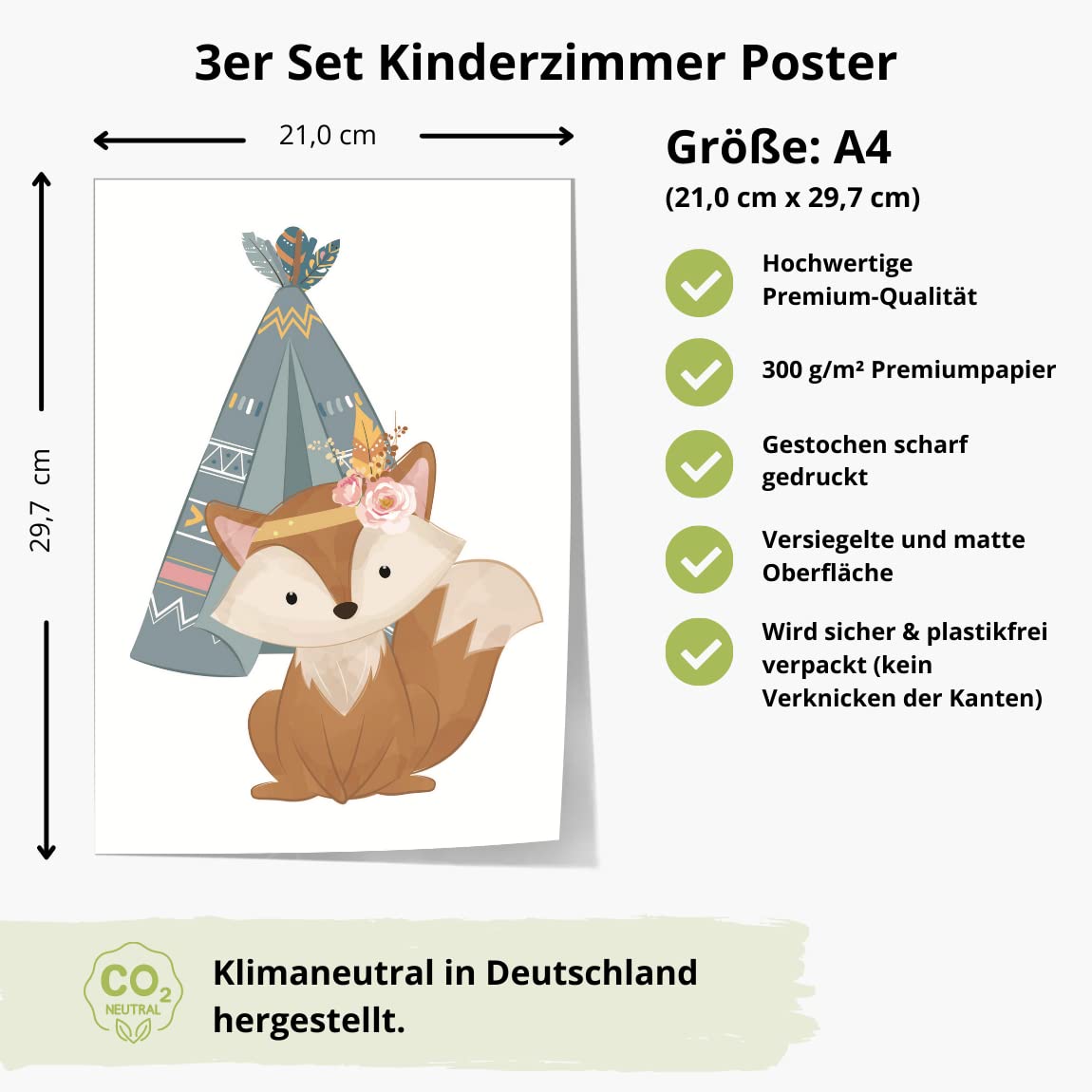 Kinderzimmerposter_boho_tiere_A4_3er_Set