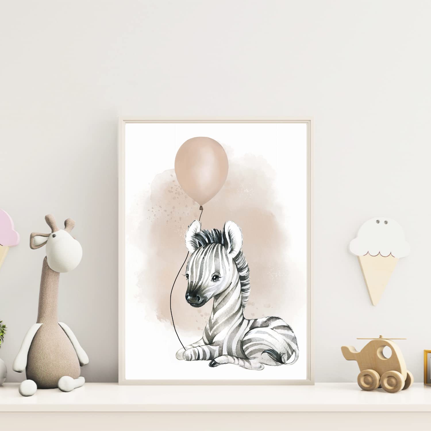 Kinderzimmerposter_Zebra_Luftballon_Regenbogen_Spruch_beige