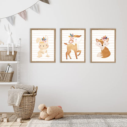 Kinderzimmerposter_boho_tiere_streifen_A4_3er_Set