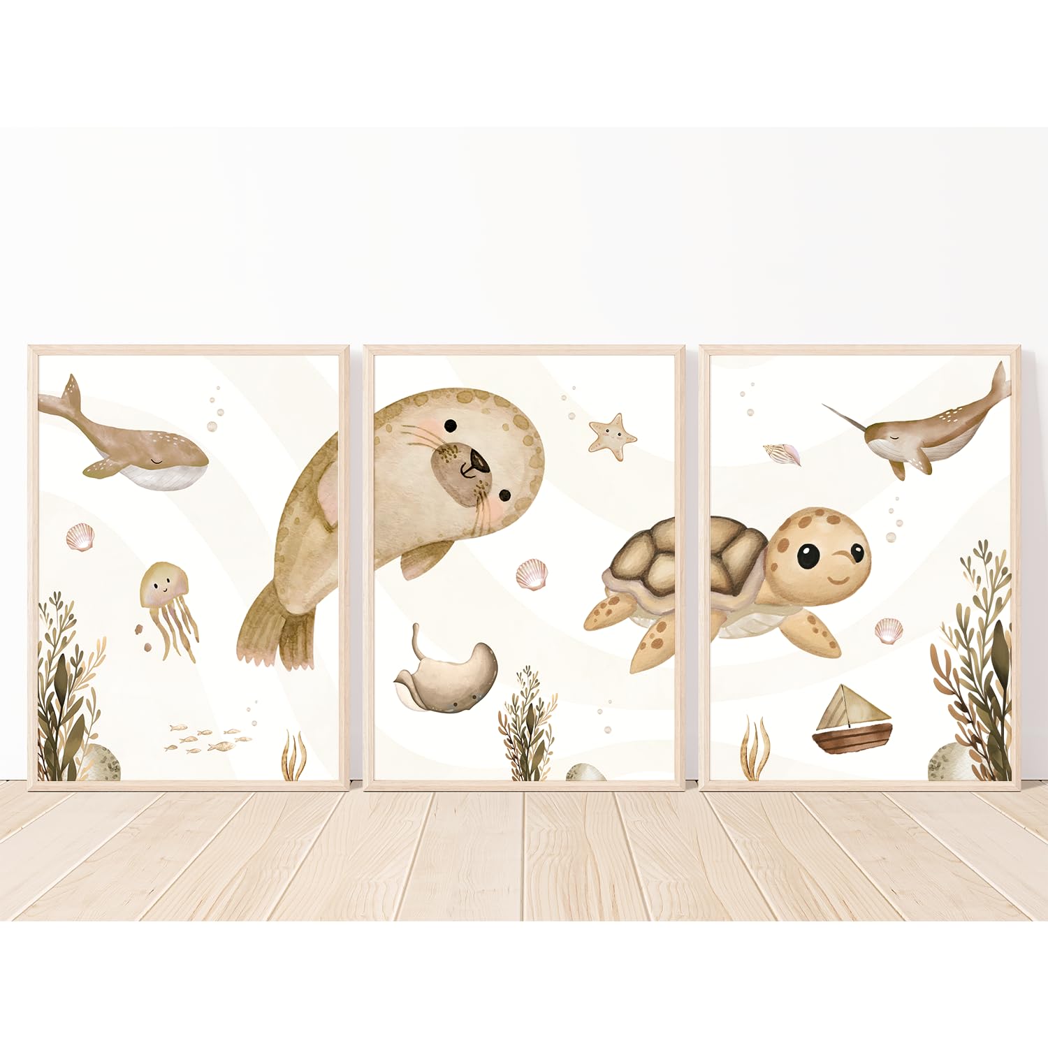 Kinderzimmerposter_Unterwasserwelt_A4_3er_Set_beige