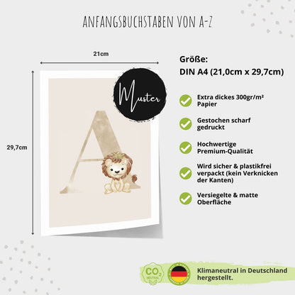 Kinderzimmerposter_Anfangsbuchstabe_beige_Löwe_boho_T