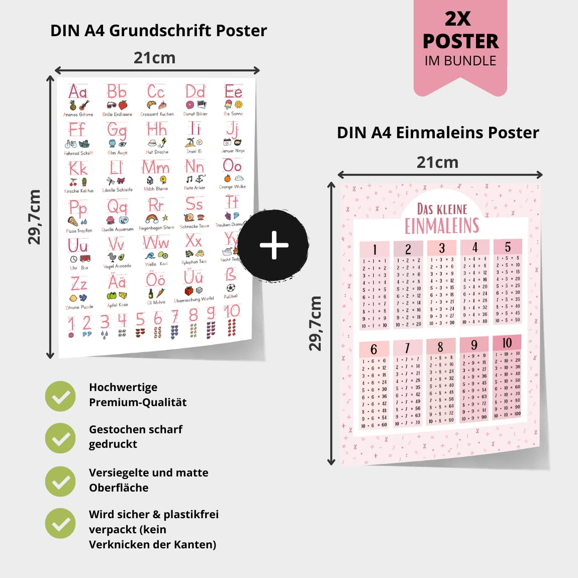 Kinderzimmerposter_Lernposter_Einmaleins_Grundschrift_rosa_A4_2er_Set