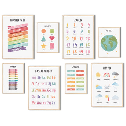 Kinderzimmerposter_Lernposter_bunt_A4_A5_8er_Set