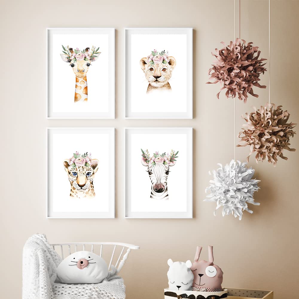 Kinderzimmerposter_Safari_Tiere_Kopfschmuck_A4_4er_Set