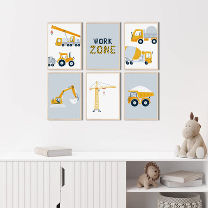 Kinderzimmerposter_Bagger_A4_6er_Set